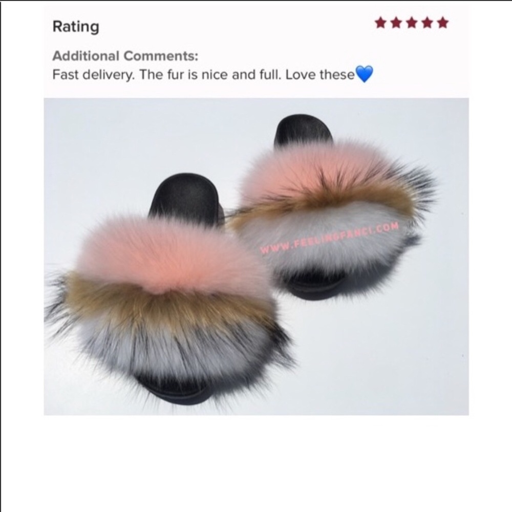 FOX CANDY & MultiPink Fluffy Genuine Fox Slides. - Picture 2 of 2